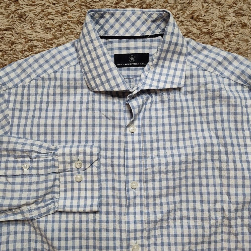 Hart Schaffner Marx Blue Plaid Mens‎ Sz M Long Sleeve Button Up Shirt